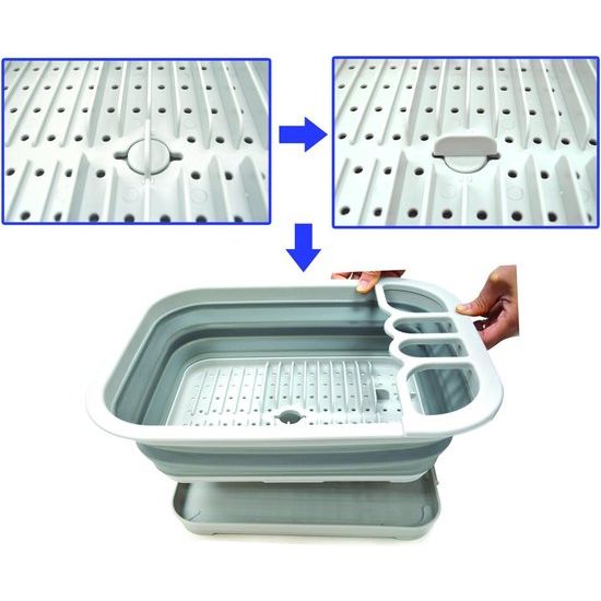 Opvouwbare afdruiprek met afdruiprek, opvouwbare droogrekset, draagbare serviesorganizer, ruimtebesparend keukenopbergvak, grijs, s