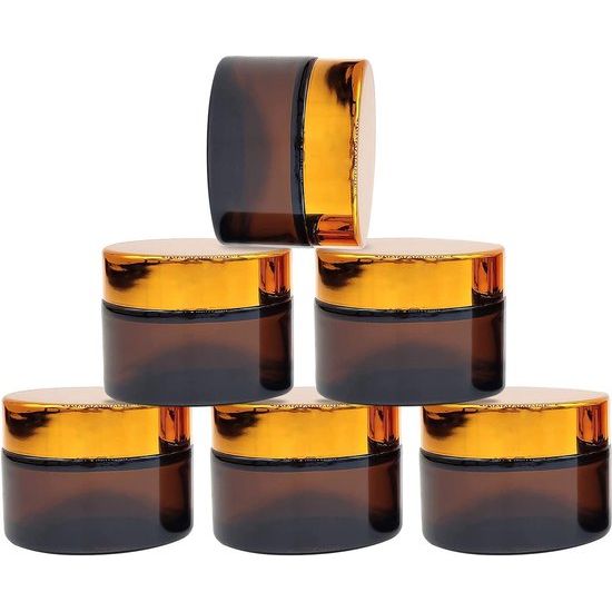 CrÃ¨mecontainer, 30 ml amberkleurige glazen fles, lege hervulbare container, bruine glazen container met deksel voor cosmetica, crÃ¨mes, lotions, etherische oliÃ«n (6 stuks)