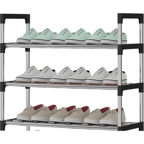 6-laags zilveren verstelbare schoenenrekken, schoenenopslag, hoge schoenenrek, organizer, plankhouder, standaard voor 18 paar schoenen, 56 x 30 x 110 cm, extra robuuste constructie