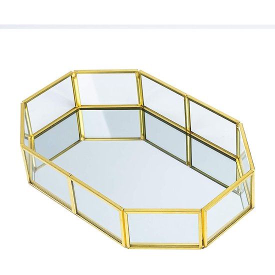 Cosmetische sieraden spiegel lade metalen decoratieve glazen lade sieraden organisator parfum plaat voor dressoir, badkamer om op te bergen en te organiseren