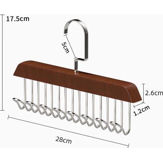 Houten kleerhangers, 4 sets, riemhangers van hout, hangers voor kleding met meerdere haken, 360 graden draaibare beugel, voor sjaalhangers, stropdassenhouder, riemhouder