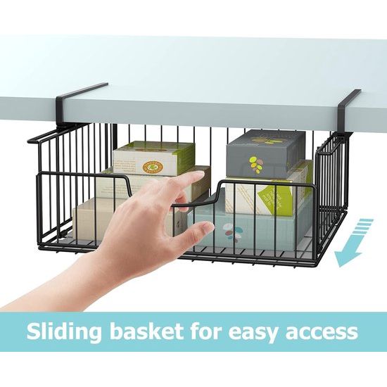 Set van 2 hangmanden, metalen hangmand, opbergorganisator voor onder de kast, perfecte opbergmand voor keuken, bureau en voorraadkast - zwart