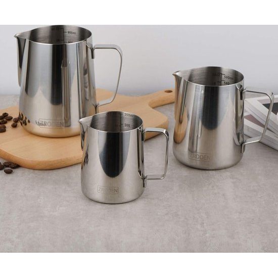 Melkkannetje roestvrij staal, 350 ml 600 ml melkkan met latte art pen, melkschuimkannetje, melk, voor espresson, cappuccino en laté, koffie barista accessoires, zilver