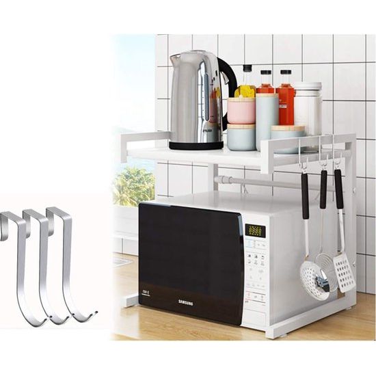 Magnetronstandaard/rek, magnetronhouder, magnetronstandaard, magnetronstandaard/organizer met 3 haken, magnetronhouder/rake in grootte verstelbaar (wit, klassiek)