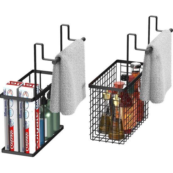 Kastmand om op te hangen met handdoekhouder, set van 2 keukenopbergen, keukenorganizer, kastmand ophangmand