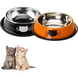 Cat Bowls Cat Bowl Set, 2-delige antislip kattenbakken van roestvrij staal, voerbak, kattenwaterbak, kattenbak verhoogt kommen en drinkbakken voor huisdieren (zwart + oranje)