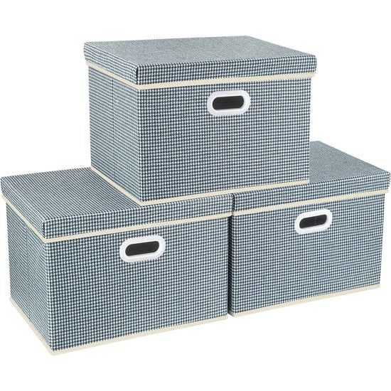 Opvouwbare opbergdozen met deksel, grote opbergdozen voor kledingkast, kinderkamer, kist met deksel voor het organiseren van huis en kantoor, 3 stuks, blauw