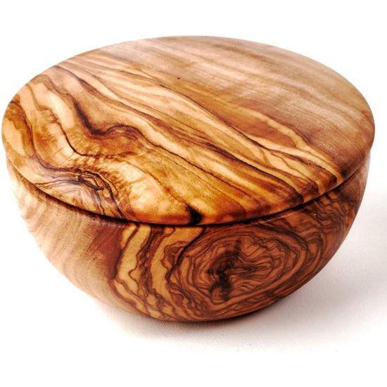 Moderne voorraaddoos met platte deksel van olijfhout 10cm