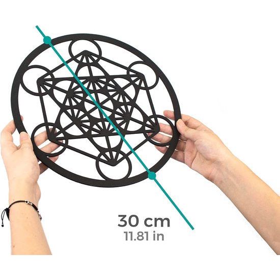 Metatron's kubus hangerfiguur van hout. Spirituele decoratie, boho vintage muurdecoratie, esoterische geschenken, wanddecoratie voor de woonkamer, houten zen meditatie slaapkamer decoratie, niet-metaal (Metatron's Cube, Zwart)