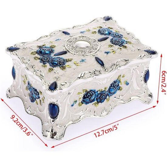 Vintage metalen sieradendoosje kleine opbergdoos voor ringen oorbellen ketting wit medium