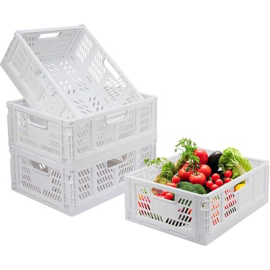 Opvouwbare plastic opbergkisten, 4-delige set, opvouwbare opbergmand, keuken, lade-inzetstukken, stapelbare opbergdozen, transportdozen, kastcontainers, kubussen, thuis, kantoor, slaapkamer, keuken, wit