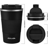 Thermobeker, koffiebeker met lekvrij deksel, thermobeker, isolatiebeker, roestvrij staal, reismok, koffiemok om mee te nemen, voor warm en koud water, koffie en thee, 380 ml, zwart