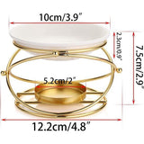 Metalen etherische oliebrander Waxmeltbrander met keramische kom Decoratieve theelichtkaarshouder Geurverspreider Ronde vorm (goud)