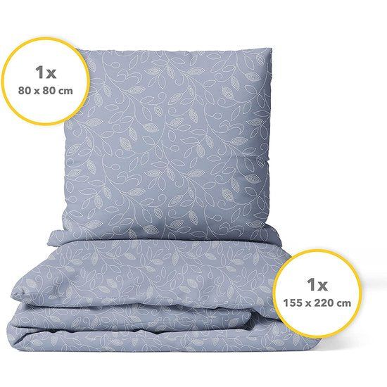 Flanellen beddengoed, 155 x 220 cm, blauw, bloemenrankje, duifblauw design, bloemen beddengoed, blauw, pluizig beddengoed, 155 x 220 cm, katoen