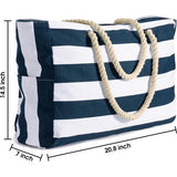 Strandtas, strepen, tote bag, badtas, waterdicht, strandtas, groot, met ritssluiting, shoppertas, strandtas, XXL, familie, boodschappentas, schoudertas, effen tas, reistas, donkerblauw,