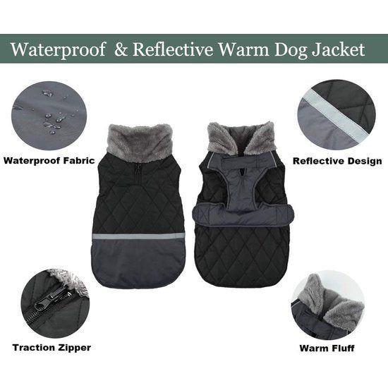 Etechydra Hondenjassen, pluche, reflecterend, omkeerbaar, winter, waterdicht, winddicht, hondenjack, warme kleding, vest voor kleine, middelgrote en grote honden, L