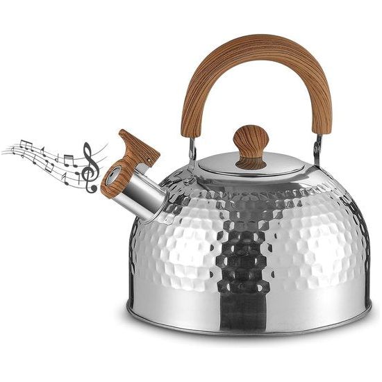 Waterkoker - Waterkoker voor inductie- en gasfornuizen - Waterkoker Inductietheeketel met houtlook handvat - Fluitketel met fluitje, roestvrij staal (roestvrij staal, 4L)