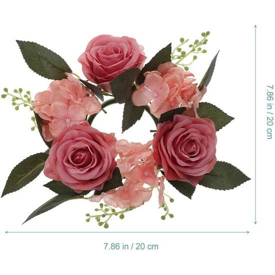 Set van 3 kaarsenringen voor conische kaarsen, rozen kaarsenkrans, bloemenkrans, decoratieve krans, rozenkoppen krans, hanger voor Pasen, bruiloft, Valentijnsdag, middenstukken, tafeldecoratie, roze.