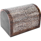 Indiaas mangohout sieraden-opbergdozen, organizer, handgesneden, met bloemenmotieven