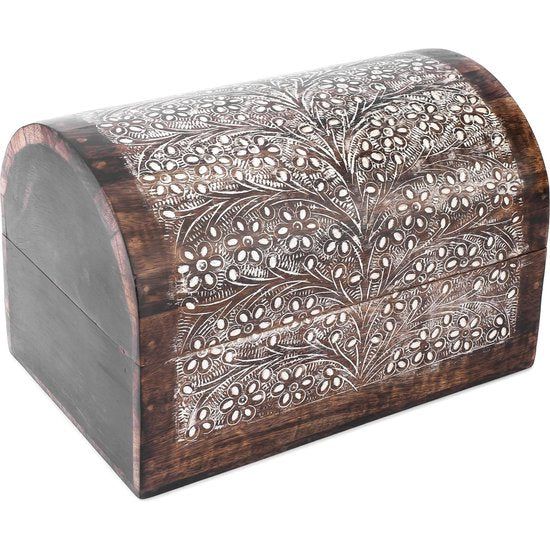 Indiaas mangohout sieraden-opbergdozen, organizer, handgesneden, met bloemenmotieven