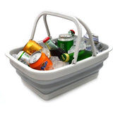 Opvouwbare kuip van 9,2 liter met handvat - Draagbare picknickmand voor buiten - Opvouwbare boodschappentas - Ruimtebesparende opslagcontainer (grijs)
