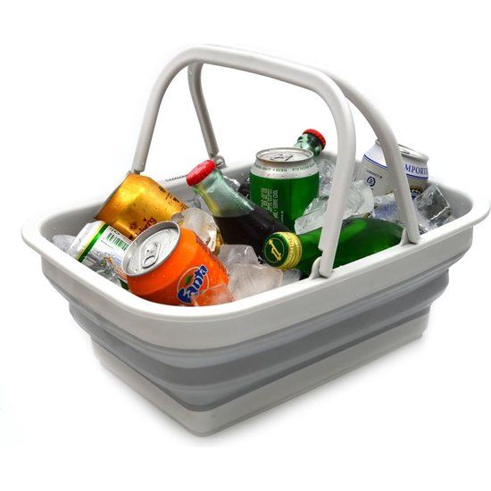 Opvouwbare kuip van 9,2 liter met handvat - Draagbare picknickmand voor buiten - Opvouwbare boodschappentas - Ruimtebesparende opslagcontainer (grijs)