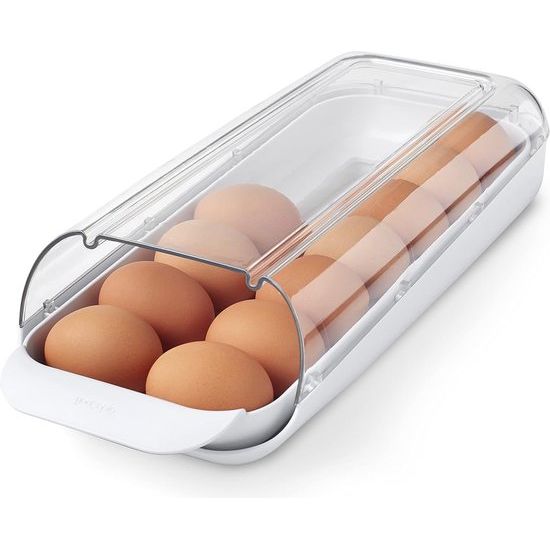 Eierhouder voor koelkast, eierdispenser, automatisch rollende eiercontainer, stapelbaar eierrek, eieropslag voor koelkast, eieropslag met uitneembare lade