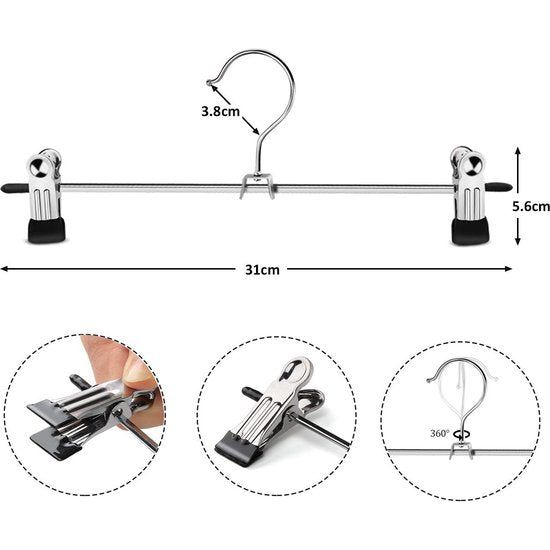 16 x Metalen broek Hanger Hangers met Clips Voor Broek Sokken Rokken 30 x 10,5 cm antislip ruimtebesparend verchroomd