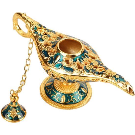 Aladdin Lamp, Metal Carved Hollow Legend Lamp Hollow Aladdin Magic Genie Light Desired Pot Decoration