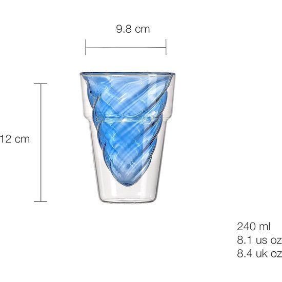 Dubbelwandige mok Blauw 240cc Dubbelwandige glazen beker Geïsoleerde glazen beker Duurzaam Stijlvol Perfect voor espresso