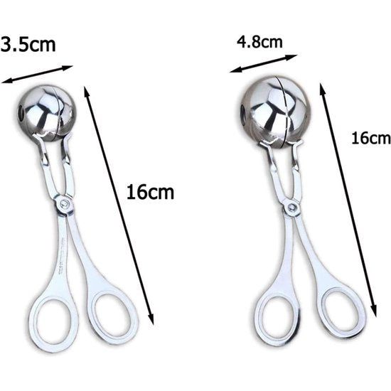 Gehaktballen, roestvrij staal, vleeslepel, roestvrij staal, ijstang voor gehaktballen of koekjes, zelfgemaakt, 2 stuks