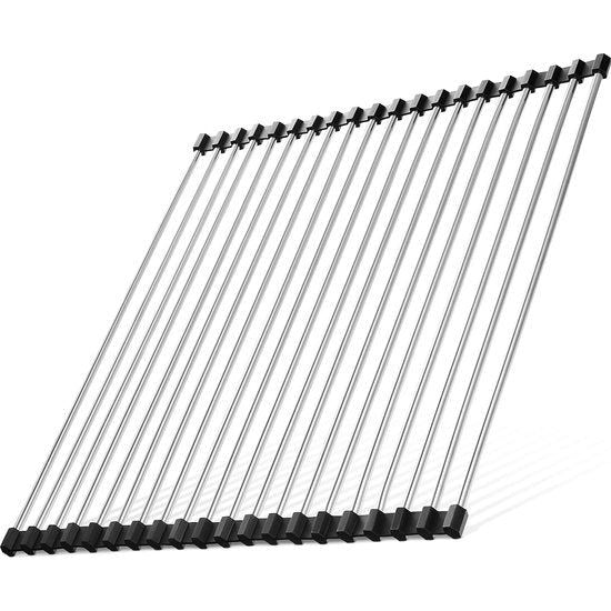 Afdruiprek gootsteen, afvoerrek, afdruiprek, roll-up afdruiprek, spoelbakafdekking, afdruiprek, zwart (43 x 40 cm)