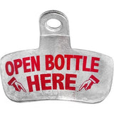 4 metalen wandflesopeners met opdruk in verschillende kleuren, bieropener met wandmontage, 8 x 6,5 cm (Open Bottle Here - 04 stuks)