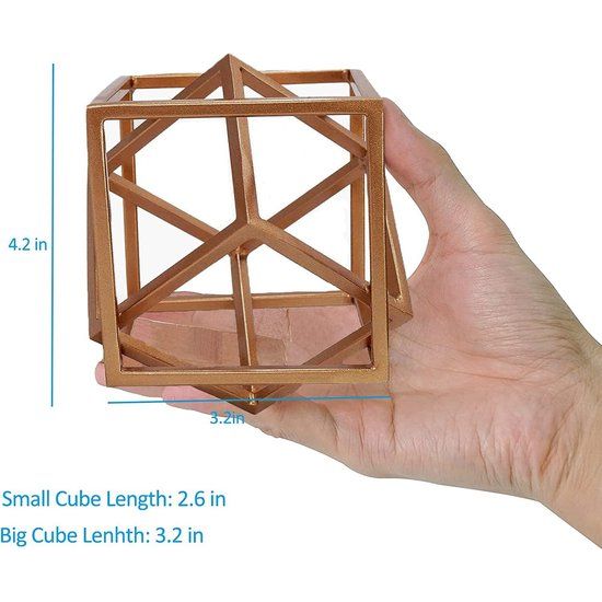 Kubus geometrisch ijzeren standbeeld - minimalistische sculptuur voor slaapkamer, salon, boekenkast en woondecoratie.