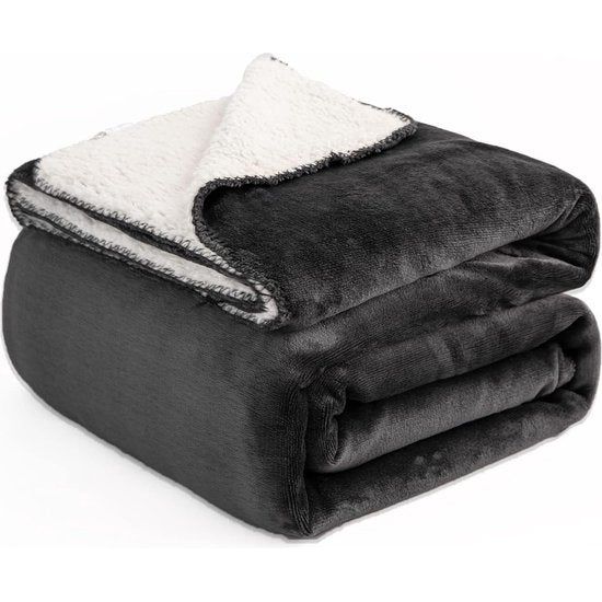 Dubbelzijdig pluche extra zacht fleece sherpa bedsprei pluizig en verbetert de slaap tweepersoons 150x200cm antracietgrijs