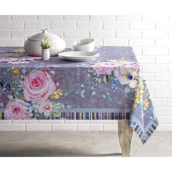 Tafelkleden 100% katoen, 140 cm x 180 cm, decoratief vierkant tafelkleed, wasbaar tafelkleed voor moederdaggeschenken, Sweet Rose Lavender - Lush Lavender Roses-lente/zomer