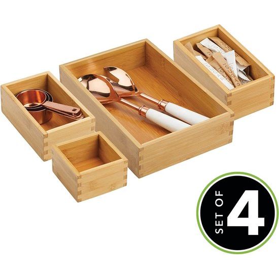 mDesign Opbergdoos voor de keuken – ladenbox van bamboe in verschillende maten – stapelbare lade-organizer voor bestek en keukengerei – set van 4 – natuurlijke kleuren