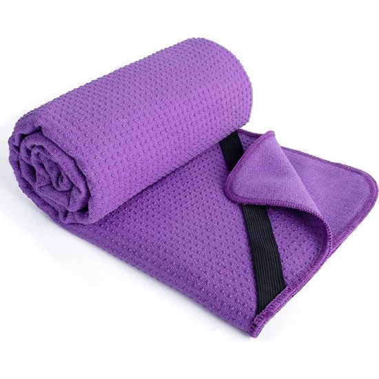 Microfiber Hot Yoga handdoekmat met antislip siliconen handvat en veilige rubberen banden, 24 x 72 inch, paars