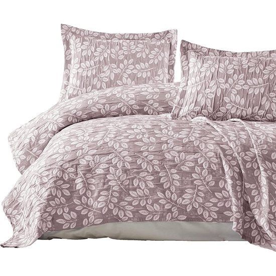 Beddengoedset, sprei 220 x 240 cm en 2 kussen slops 50 x 70 cm, sprei, sprei, jacquard-weave woonken, zacht en modern, roze