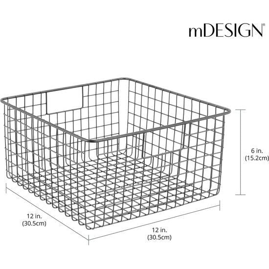 Set van 4 multifunctionele manden van metaaldraad – flexibele opbergmand voor de keuken, voorraadkamer enz. – compacte en universele draadmand met handgrepen – grijs