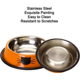 Cat Bowls Cat Bowl Set, 2-delige antislip kattenbakken van roestvrij staal, voerbak, kattenwaterbak, kattenbak verhoogt kommen en drinkbakken voor huisdieren (zwart + oranje)