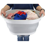 Ovale opvouwbare wasmand van kunststof, opvouwbare pop-up opbergbak/organizer, draagbare wasmand, ruimtebespare wasmand (1, wit/grijs)