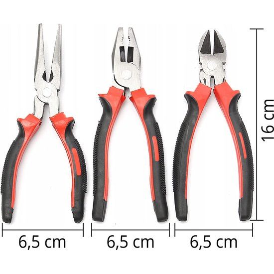 3-delige tangenset met zijsnijder, combinatie tang en punttang, 3-delige gereedschap Tangenset met ronde tang, combinatie tang en platte tang, precisietangenset voor elektriciens