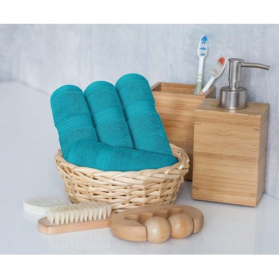 8-delige handdoekenset van katoen met ophanghaakjes, 2 badhanddoeken, 2 handdoeken en 4 waskleppen - (turquoise)