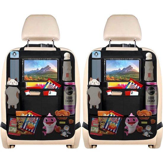 Auto-organizer voor de achterbank, rugleuningbescherming voor kinderen en kinderen, 2 stuks, waterafstotend, 600D Oxford-stof, waterdicht, auto-organizer, zwart