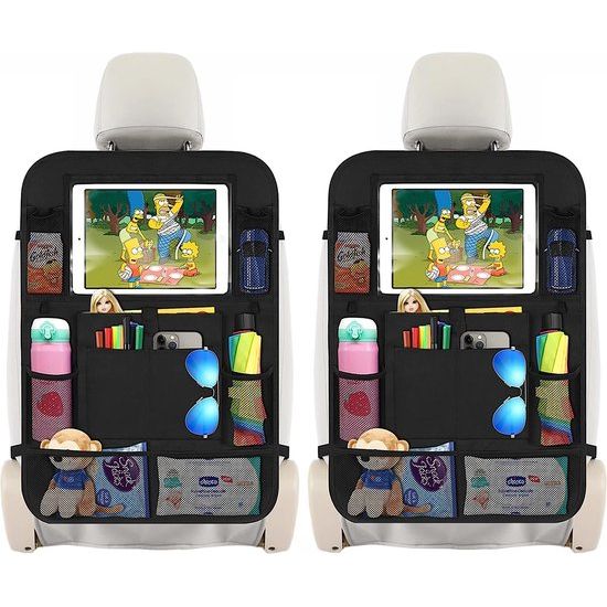 Autostoelorganizer, 2 stuks, auto-organizer, achterbank voor maximaal 10,1 iPad, 9 vakken, kinderspeelgoed, waterdichte achterbankbescherming voor kinderen, zwart