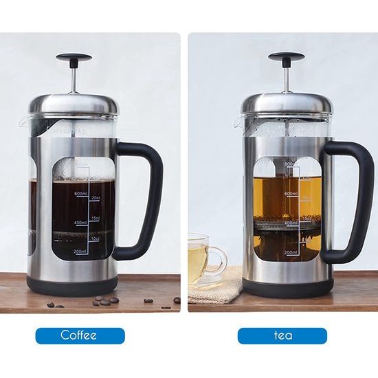 French Press koffiezetapparaat koffiepers van roestvrij staal met borosilicaatglas, antislip soft handvat, 1000ml (8 kopjes)