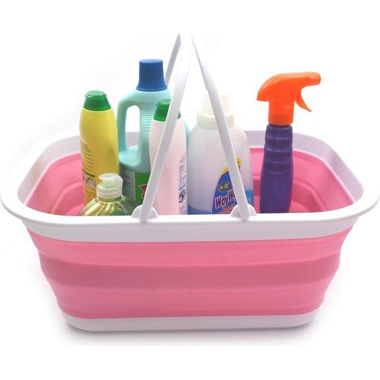 15,5L opvouwbare kuip met handvat - draagbare picknickmand/krater - opvouwbare boodschappentas - ruimtebesparende opbergdoos (roze)