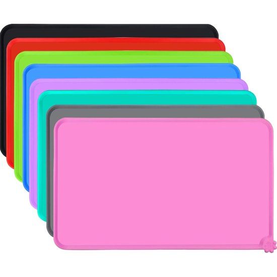 Silicone voederbak onderlegger, anti-slip etensbak-mat voor hond en kat, waterdicht, 47 x 30 cm, roze
