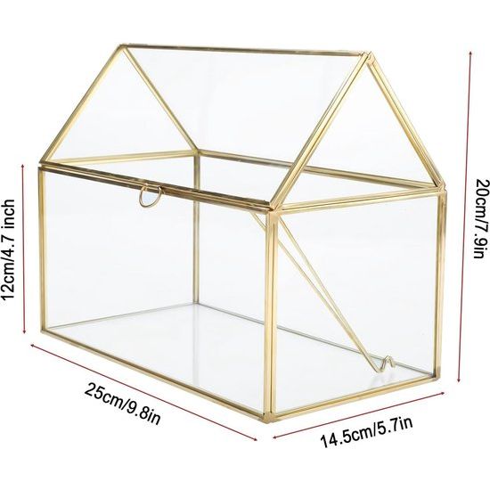 Glazen bruiloftskaartenbox, 25 cm, handgemaakte gouden terrarium, glazen doos voor bruiloften, recepties, tafeldecoratie, cadeau